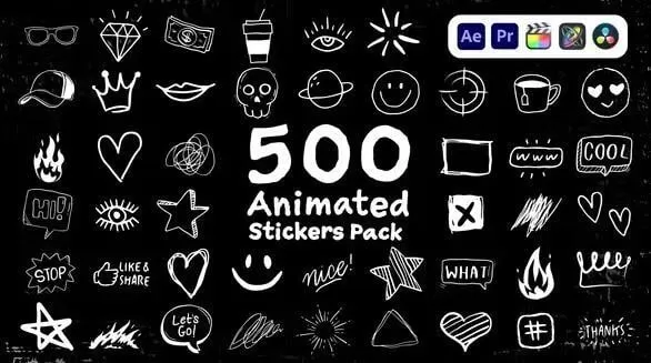 500个手绘卡通图形贴纸动画视频素材