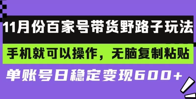 百家号带货野路子玩法 手机就可以操作，无脑复制粘贴 单账号日稳定变现600+