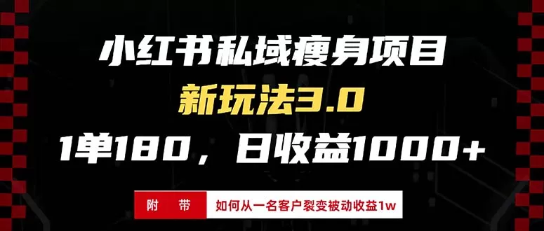 小红书瘦身项目3.0模式，新手小白日赚收益1000+（附从一名客户裂变收益，被动收益1W）