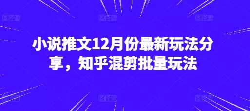 小说推文12月份新的玩法分享，知乎混剪批量玩法