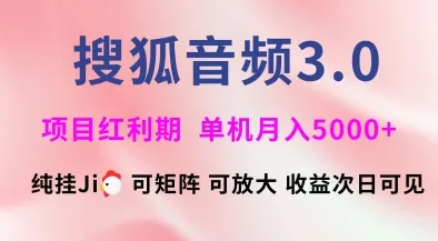 搜狐音频挂ji3.0.可矩阵可放大,独家技术,稳定月入5000+