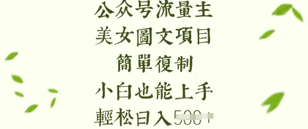 流量主长期收益项目，轻松复制美女图片，小白也能上手，日入5张不是梦