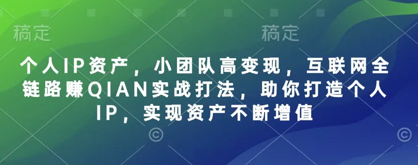 个人IP资产，小团队高效变现，互联网全链路赚钱实战策略，助你塑造个人IP，实现资产持续增值