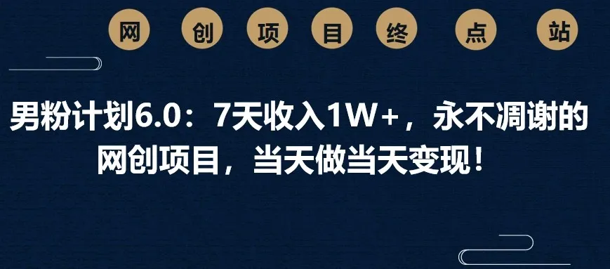 男粉计划6.0：7天赚1W+，持久网创项目，当日做当日变现！