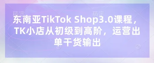 东南亚TikTok Shop3.0课程：TK小店从初级到高阶运营出单干货分享
