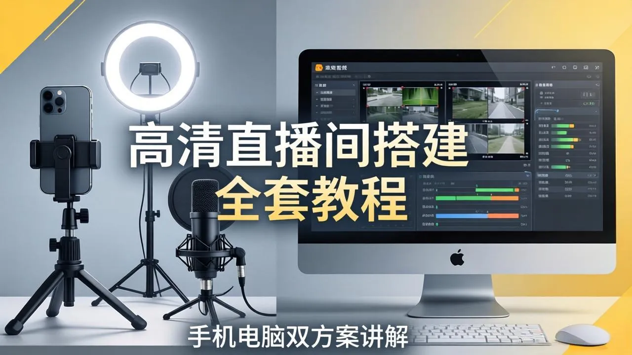 高清直播间搭建全套教程，手机电脑双方案讲解，设备选型调试多机位实操教学-706资源网