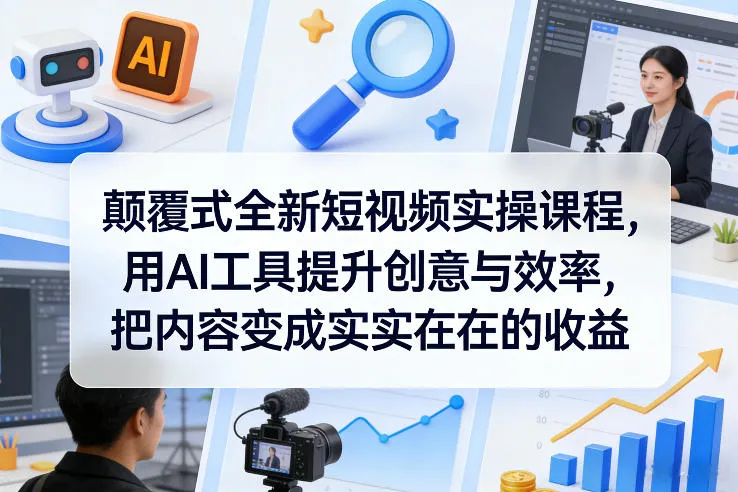 颠覆式全新短视频实操课程，用AI工具提升创意与效率，把内容变成实实在在的收益-706资源网