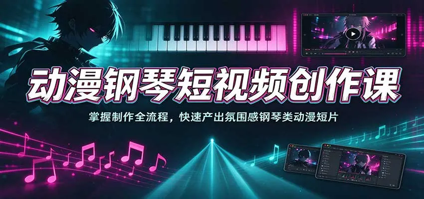 动漫钢琴短视频创作课：掌握制作全流程，快速产出氛围感钢琴类动漫短片-706资源网