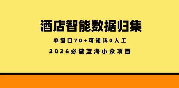 酒店智能数据归集,小众蓝海已经稳定半年之久,单窗口70+零成本矩阵开干【揭秘】