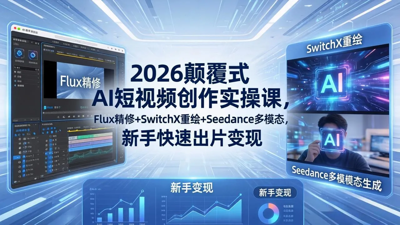 2026颠覆式 AI短视频创作课-5月更新，Flux精修+SwitchX重绘+Seedance多模态，新手快速出片变现-706资源网