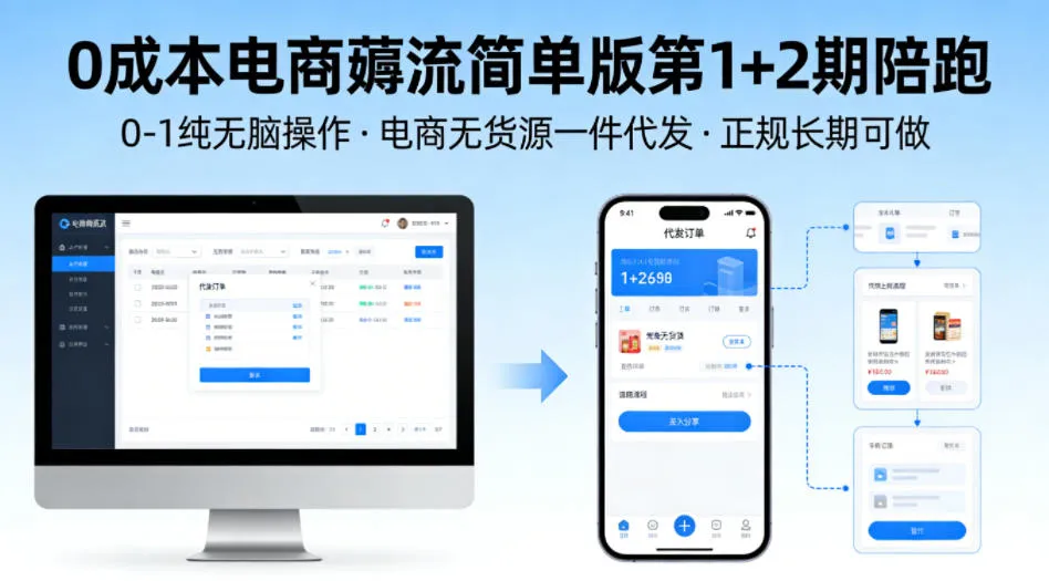 0成本电商薅流简单版第1+2期陪跑，0-1纯无脑操作，电商无货源一件代发，正规长期可做-706资源网
