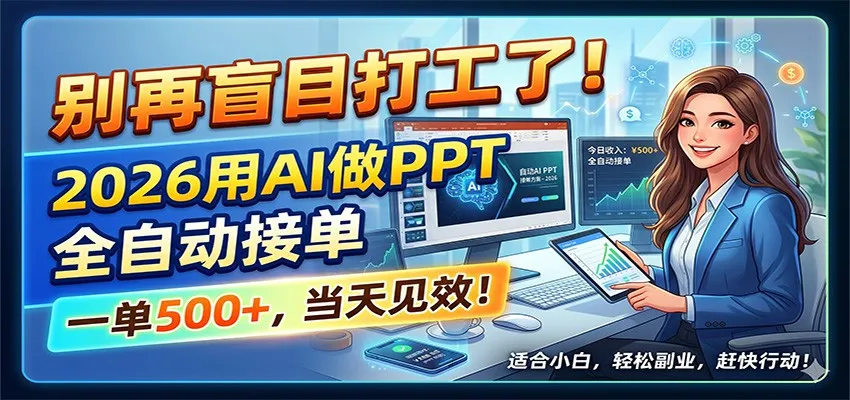 别再盲目打工了!2026用AI做PPT全自动接单,一单5张+,当天见效!-706资源网