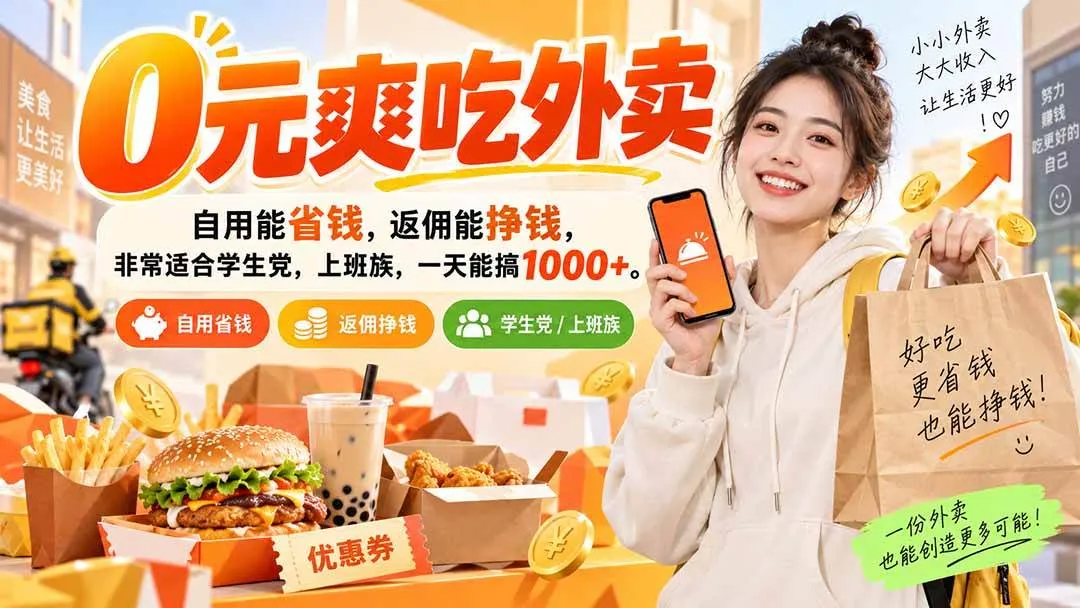 （20309期）0元爽吃外卖，自用能省钱，返佣能挣钱，非常适合学生党，上班族，一天能搞1000+-706资源网