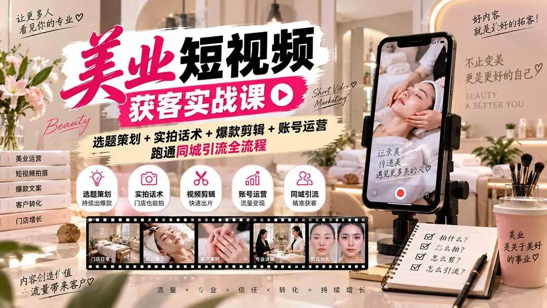 （20586期）美业短视频获客实战课-无水印：选题策划+实拍话术+爆款剪辑+账号运营，跑通同城引流全流程-706资源网