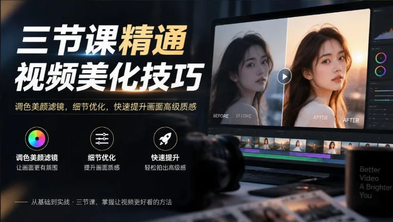 三节课精通视频美化技巧｜调色美颜滤镜，细节优化，快速提升画面高级质感-706资源网