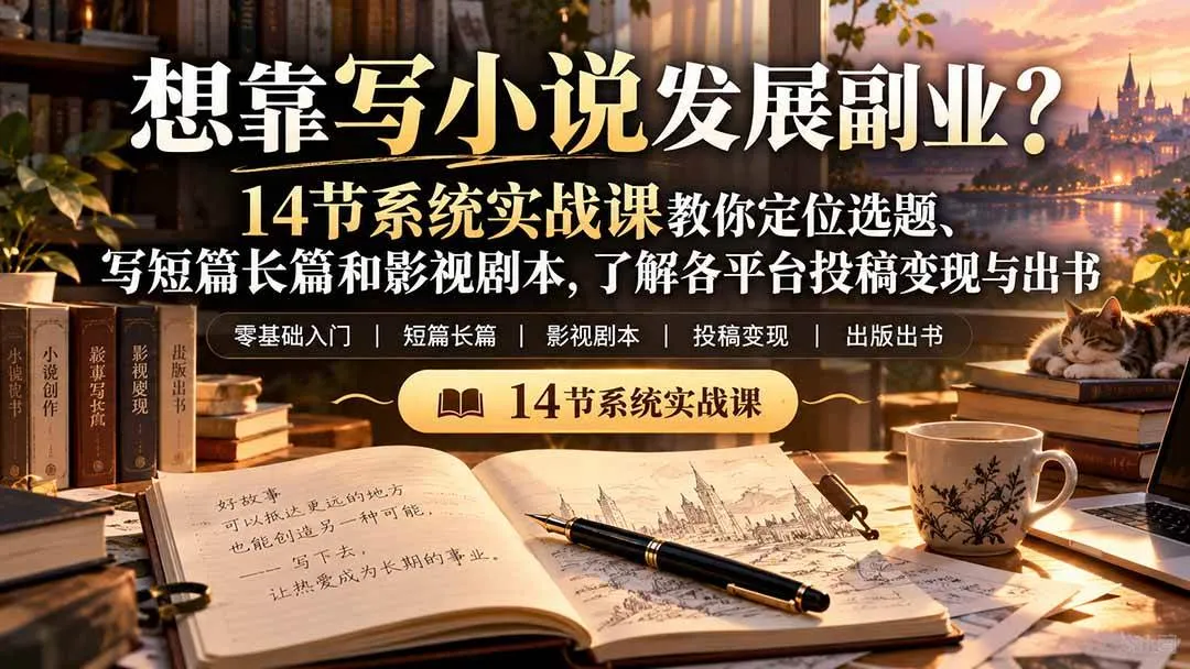（21031期）【无水印】想靠写小说发展副业？14节系统实战课教你定位选题、写短篇长篇和影视剧本，了解各平台投稿变现与出书-706资源网