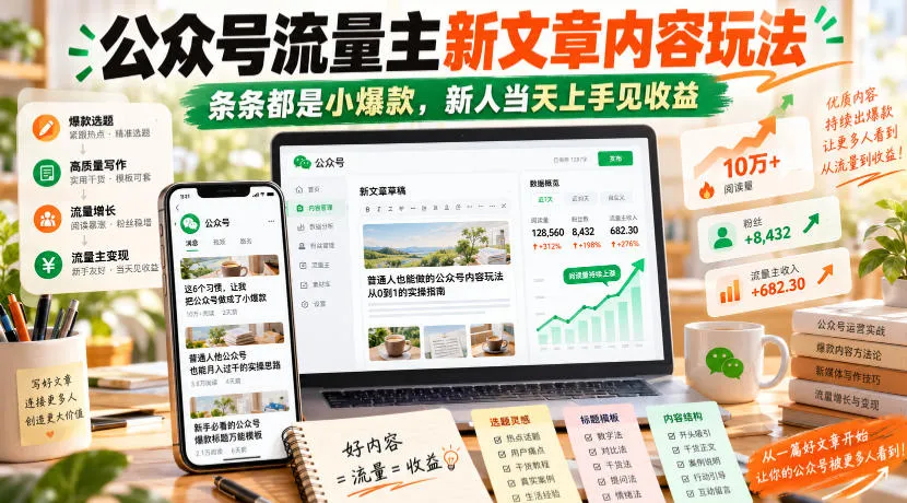 公众号流量主新文章内容玩法，条条都是小爆款，新人当天上手见收益-706资源网