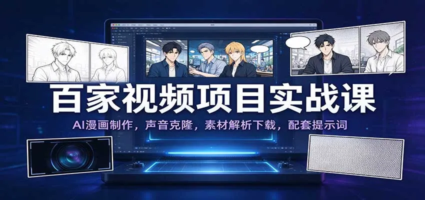 百家视频项目实战课:AI漫画制作,声音克隆,素材解析下载,配套提示词-706资源网