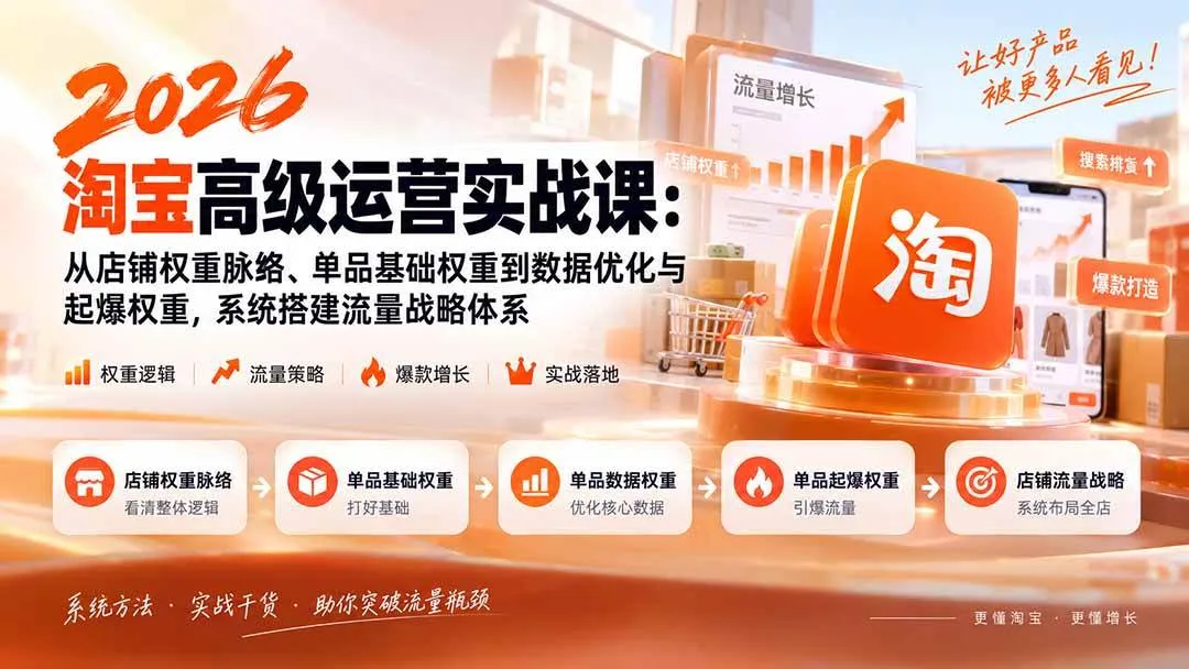 (20409期)2026淘宝高级运营实战课:从店铺权重脉络、单品基础权重到数据优化与起爆权重,系统搭建流量战略体系-706资源网
