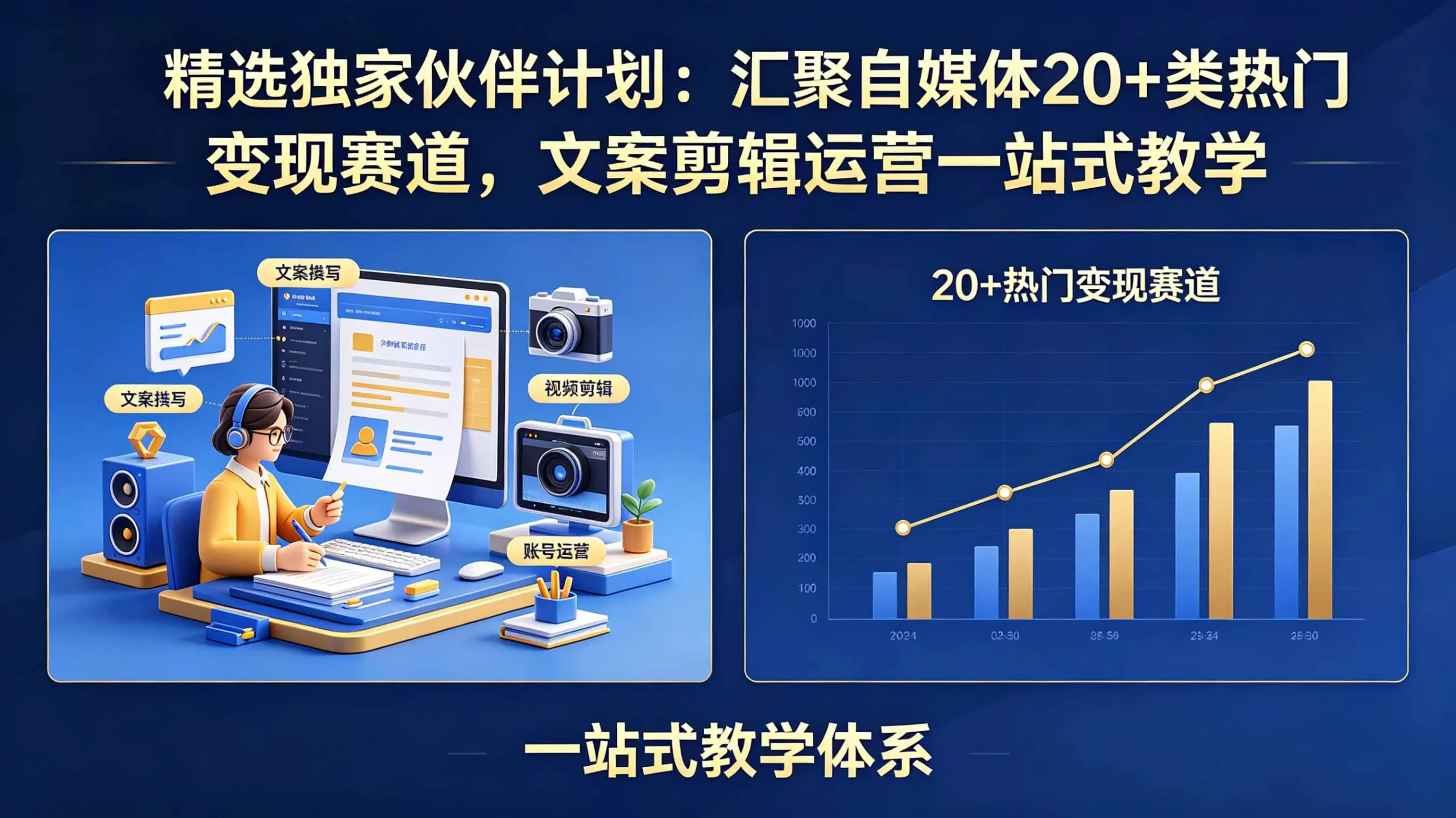 精选独家伙伴计划：汇聚自媒体20+类热门变现赛道，文案剪辑运营一站式教学-706资源网
