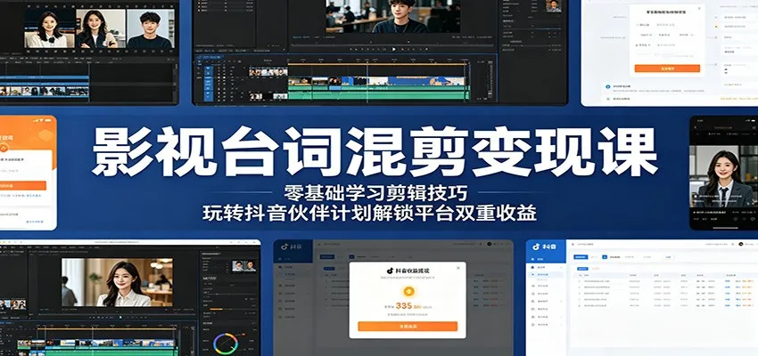 影视台词混剪变现课:零基础学习剪辑技巧,玩转抖音伙伴计划解锁平台双重收益-706资源网