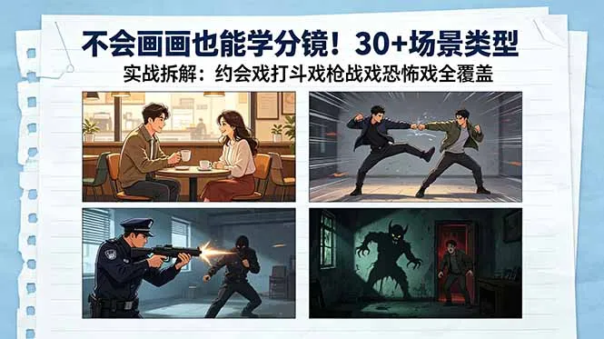 不会画画也能学分镜！30+场景类型实战拆解：约会戏打斗戏枪战戏恐怖戏全覆盖-706资源网