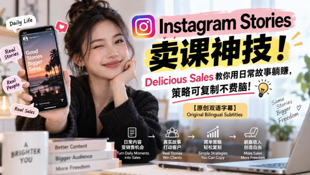 Instagram Stories卖课神技!Delicious Sales教你用日常故事躺賺,策略可复制不费脑!【原创双语字幕】-706资源网