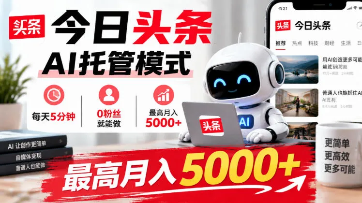 今日头条AI托管模式，每天5分钟，0粉丝就能做，最高月入5000+【揭秘】-706资源网