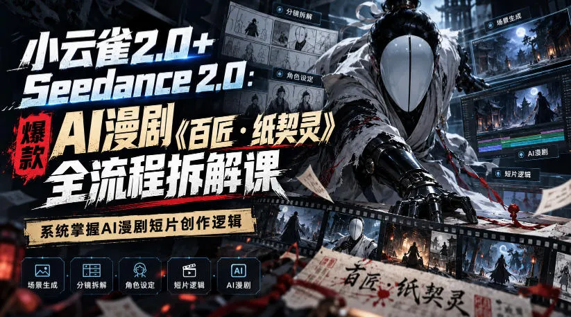 小云雀2.0+Seedance 2.0：爆款AI漫剧《百匠・纸契灵》全流程拆解课，系统掌握AI漫剧短片创作逻辑-706资源网