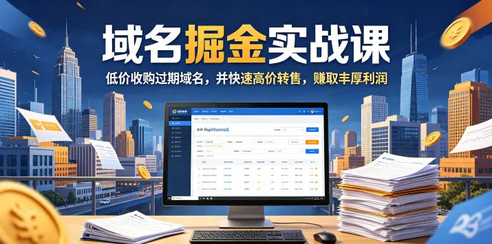 域名交易掘金实战课，低价收购过期域名，并快速高价转售，賺取丰厚利润【原创双语字幕】-706资源网