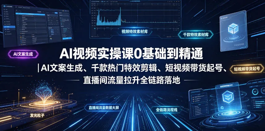 AI视频实操课0基础到精通｜AI文案生成、千款热门特效剪辑、短视频带货起号、直播间流量拉升全链路落地-706资源网