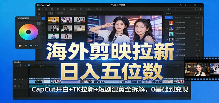海外剪映拉新日入五位数：CapCut开白+TK拉新+短剧混剪全拆解，0基础到变现-706资源网