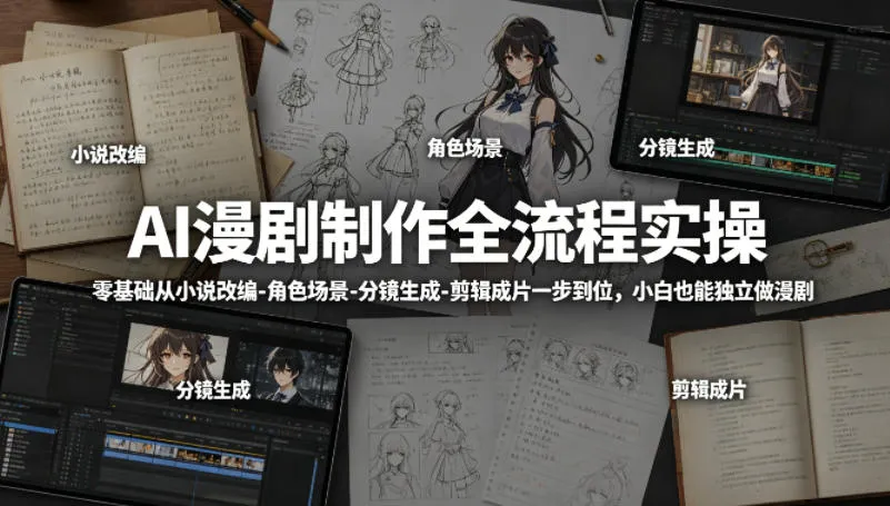 AI漫剧制作全流程实操，零基础从小说改编-角色场景-分镜生成-剪辑成片一步到位，小白也能独立做漫剧-706资源网
