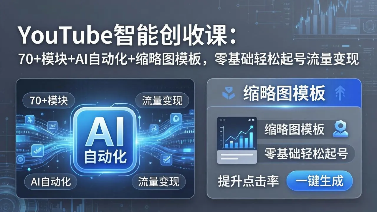 YouTube智能创收课：70+模块+AI自动化+缩略图模板，零基础轻松起号流量变现-706资源网