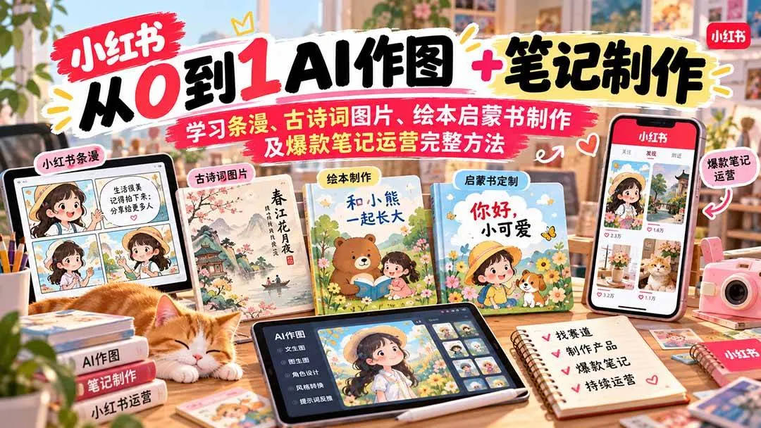 (20655期)2026小红书AI内容创作从0到1:学习条漫、古诗词图片、绘本启蒙书制作及爆款笔记运营完整方法-706资源网