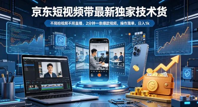 京东短视频带货最新独家技术，不用拍视频不用直播，2分钟一条爆款视频，操作简单，日入1k+【揭秘】-706资源网