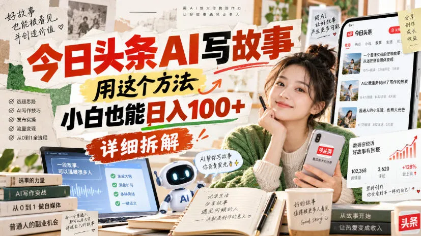 今日头条AI写故事,用这个方法,小白也能日入100+,详细拆解