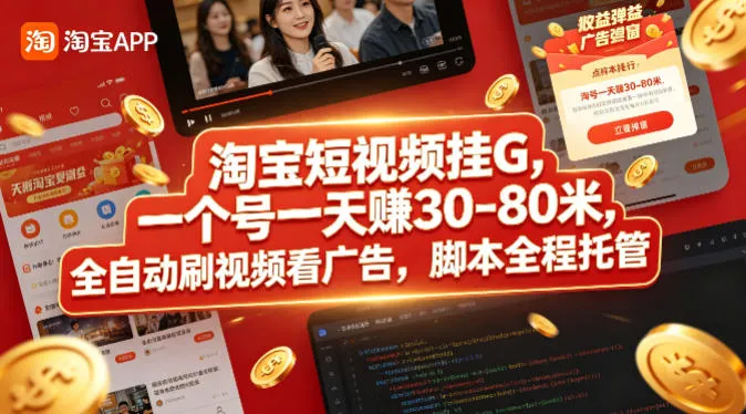 淘宝短视频挂G，一个号一天 賺30-80米，全自动刷视频看广告，脚本全程托管【揭秘】-706资源网