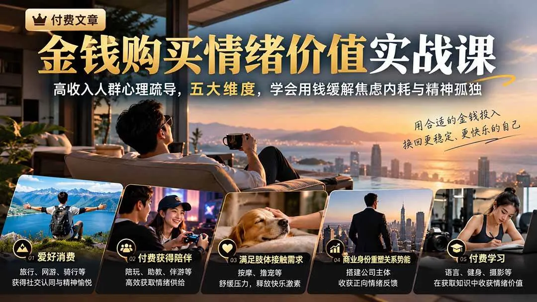 (20941期)付费文章:金钱购买情绪价值实战课|高收入人群心理疏导,五大维度,学会用钱缓解焦虑内耗与精神孤独-706资源网
