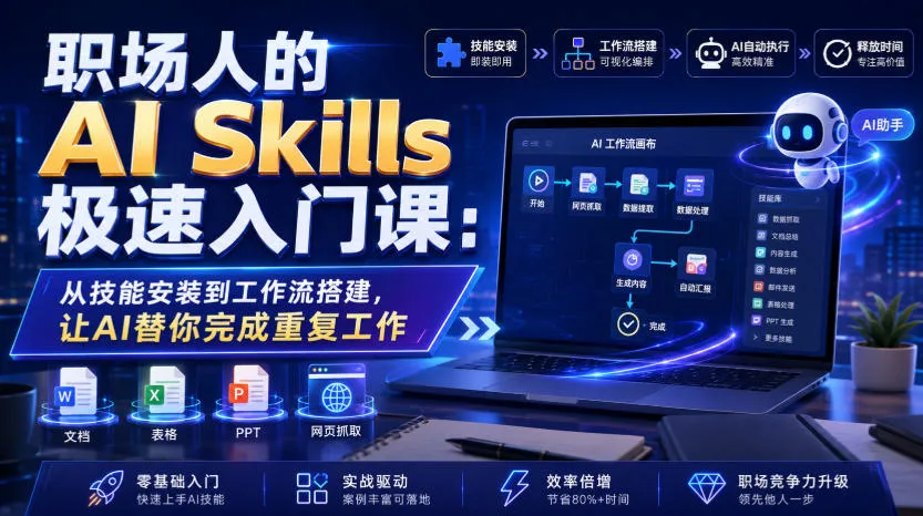 职场人的AI Skills极速入门课：从技能安装到工作流搭建，让AI替你完成重复工作-706资源网