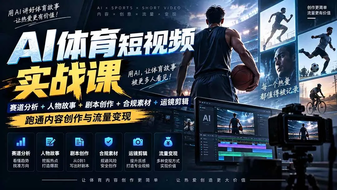 (20515期)AI体育短视频赛道顶级玩法|赛道分析+人物故事+剧本创作+版权处理+运镜剪辑,跑通流量变现-日赚1K+-706资源网