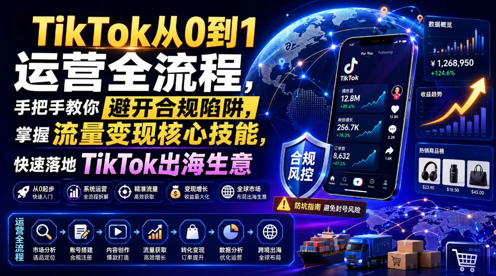 TikTok从0到1运营全流程,手把手教你避开合规陷阱,掌握流量变现核心技能,快速落地TikTok出海生意(更新8月)-706资源网