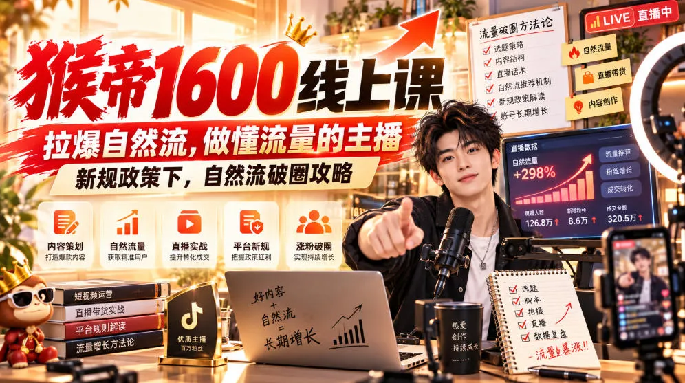 猴帝1600线上课,拉爆自然流,做懂流量的主播,新规政策下,自然流破圈攻略【更新261017】-706资源网