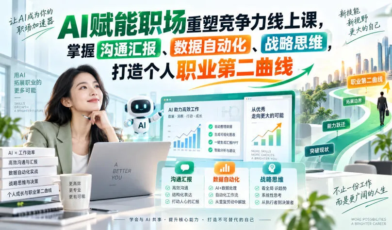 AI赋能职场重塑竞争力线上课，掌握沟通汇报、数据自动化、战略思维，打造个人职业第二曲线-706资源网