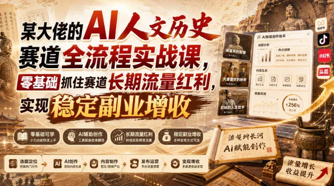 某大佬的AI人文历史赛道全流程实战课，零基础抓住赛道长期流量红利，实现稳定副业增收-706资源网
