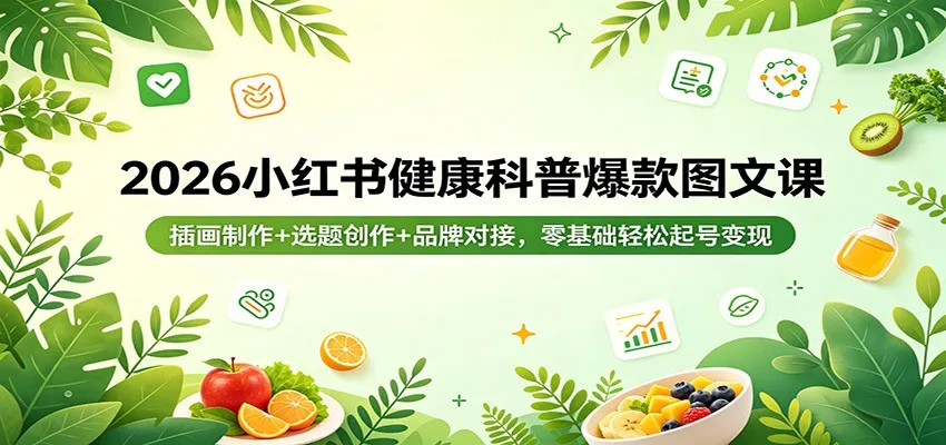 2026小红书健康科普爆款图文课：插画制作+选题创作+品牌对接，零基础轻松起号变现-706资源网