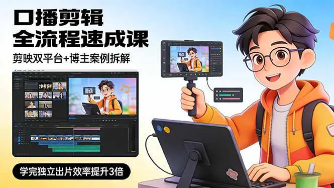 口播剪辑全流程速成课，剪映双平台+博主案例拆解，学完独立出片效率提升3倍-706资源网