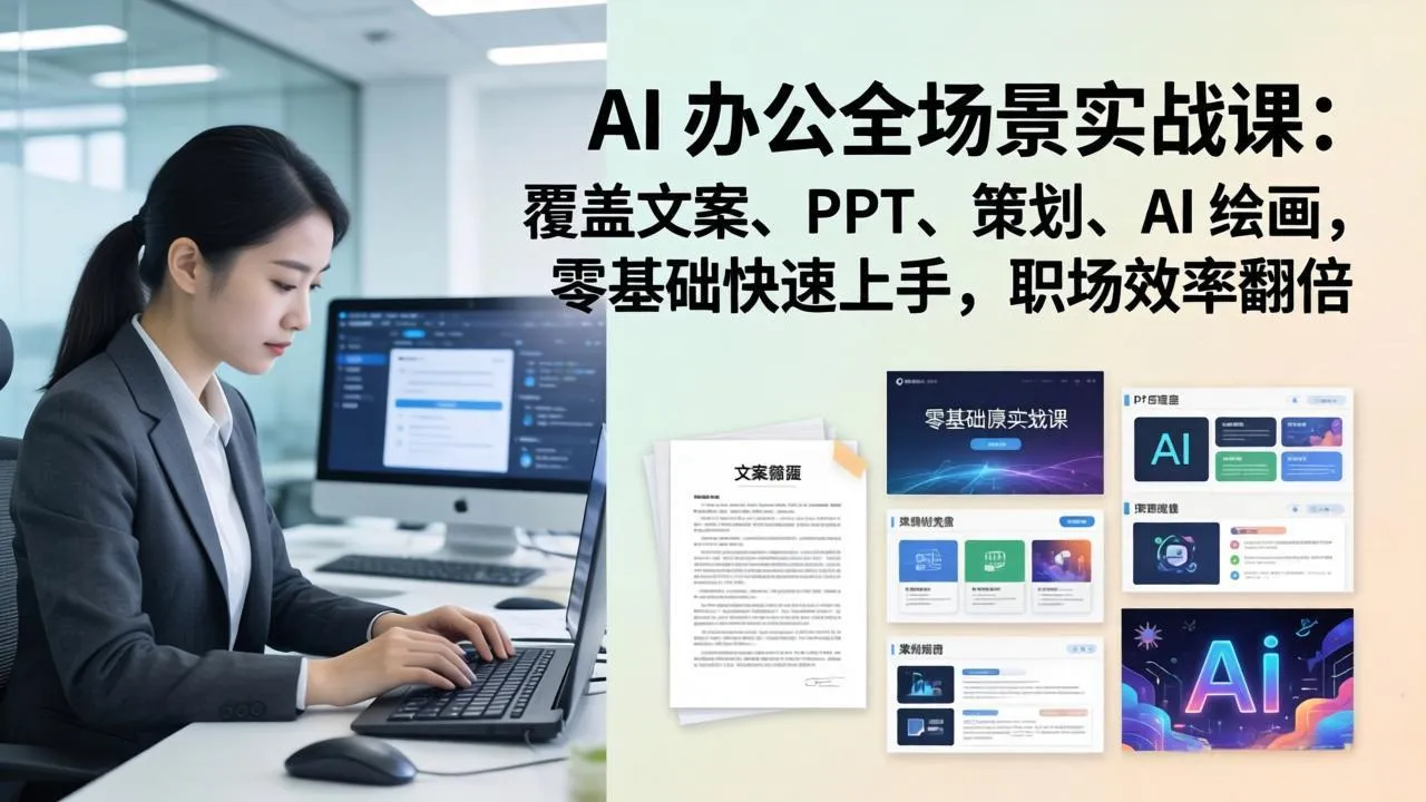 AI 办公全场景实战课：覆盖文案、PPT、策划、AI 绘画，零基础快速上手，职场效率翻倍-706资源网