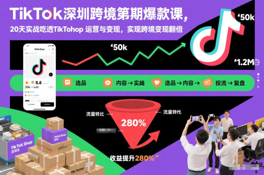 TikTok深圳跨境第2期爆款课，20天实战吃透TikTok Shop运营与变现，实现跨境变现翻倍-706资源网