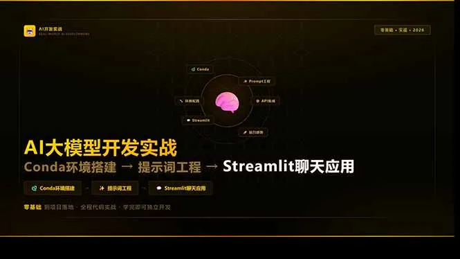 AI大模型开发实战：Conda环境搭建→提示词工程→Streamlit聊天应用，零基础到项目落地-706资源网